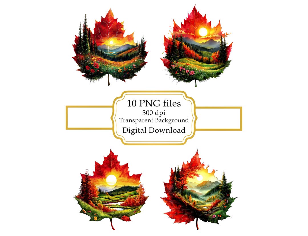 Autumn Scenery in a Leaf PNG Clipart Bundle- Digital Download - Etsy