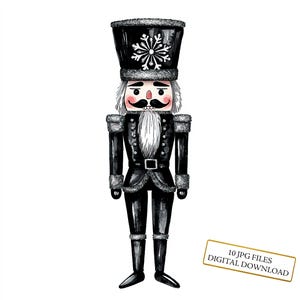 Pacote de clipart elegante de quebra-nozes de Natal preto - 10 JPGs de aquarela de alta qualidade - inverno, diário, material para scrapbook, download digital