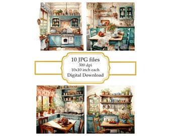 Shabby Chic Retro Kitchen JPG Clipart Bundle- Digital Download