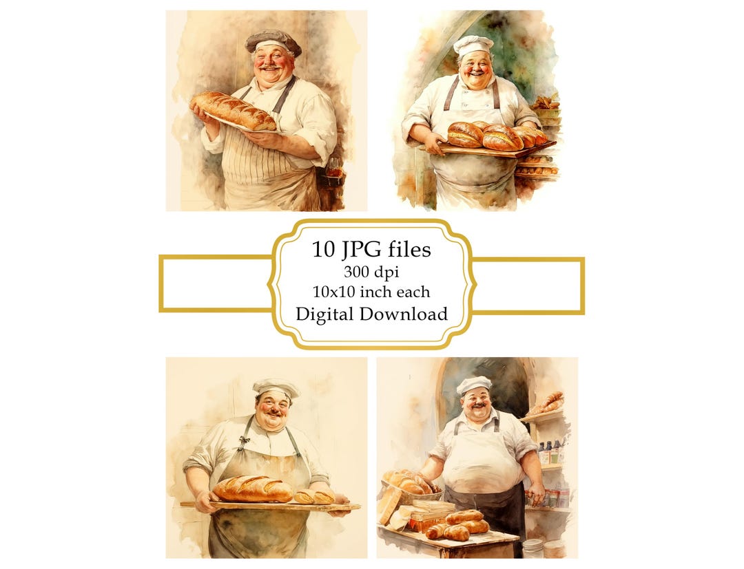 Fat Baker Baking Baguettes and Bread JPG Clipart Bundle- Digital ...
