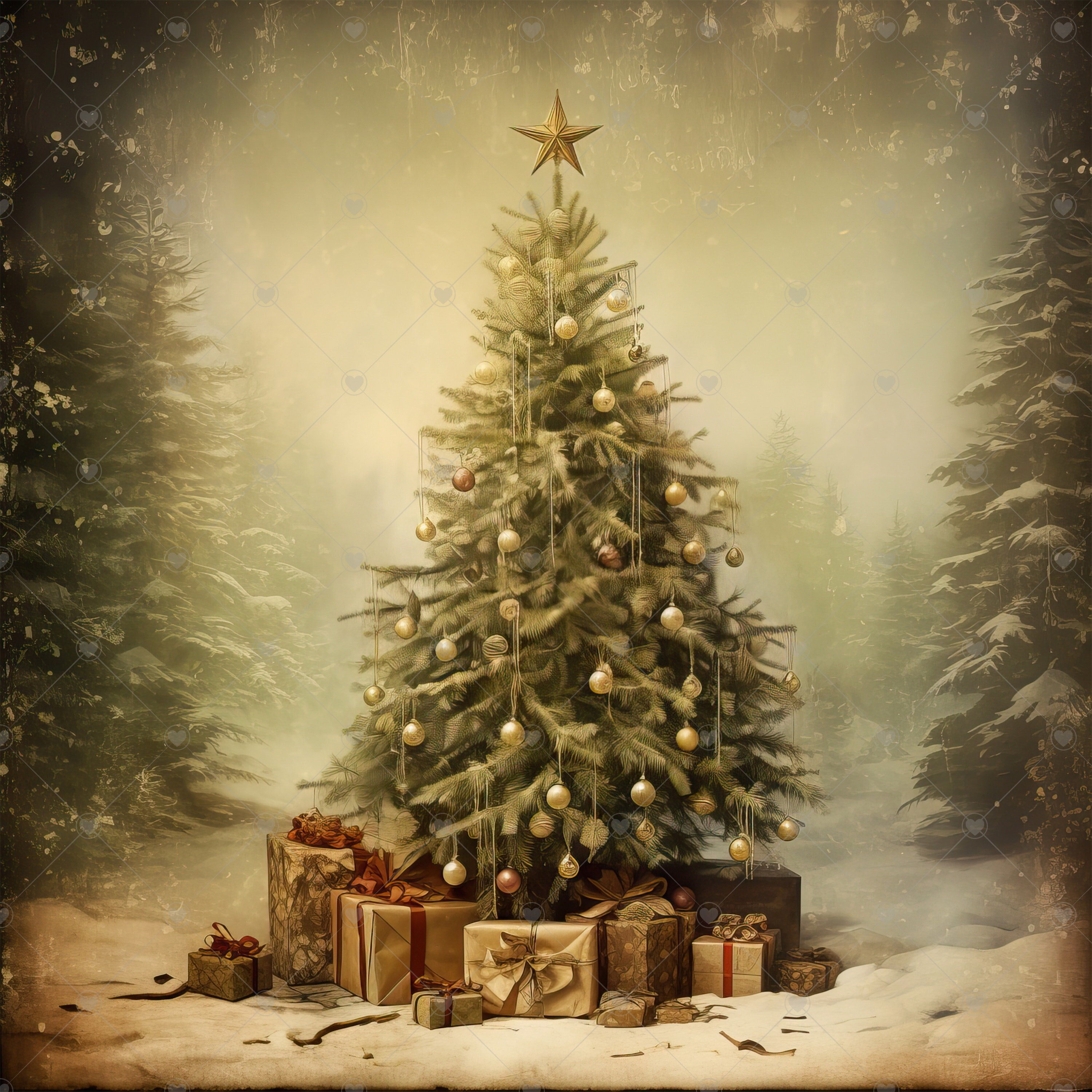 Vintage Christmas Tree JPG Clipart Bundle Digital Download Etsy