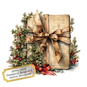 Vintage Christmas Books Clipart Bundle- 10 High Quality Watercolor PNGs- Winter Holiday Art, Journaling, Scrapbooking, Digital Download