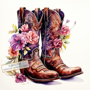 Floral Cowgirl Boots JPG Clipart Bundle- Digital Download