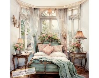 Shabby Chic Bedroom JPG Clipart Bundle- Digital Download