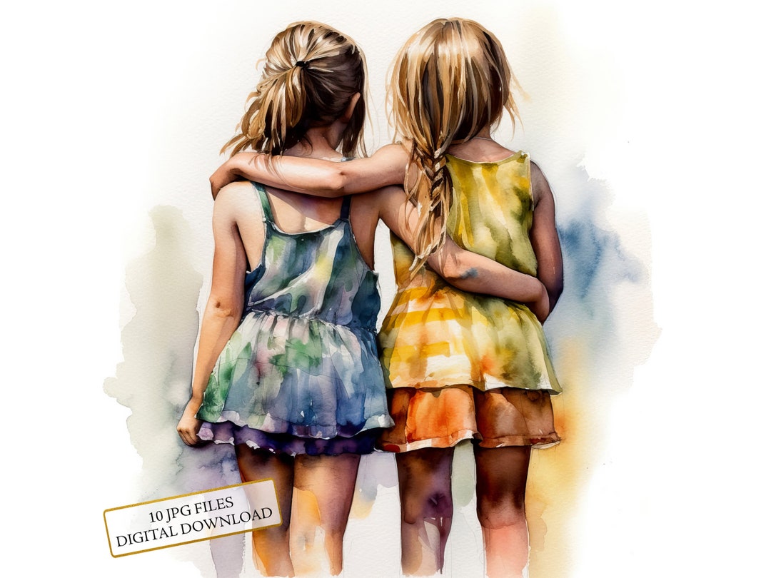 Little Girl Best Friends Clipart Bundle- 10 High Quality Watercolor ...