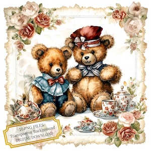 Vintage Teddy Bear Napkin PNG Clipart Bundle- Digital Download