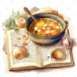 Grandma's Soup Cookbook Clipart Bundle- 10 High Quality Watercolor Jpgs