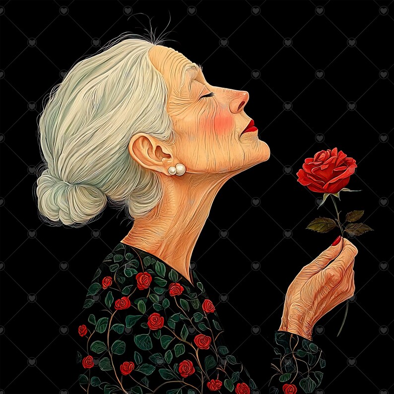 Old Lady With a Red Rose JPG Clipart Bundle- Digital Download - Etsy