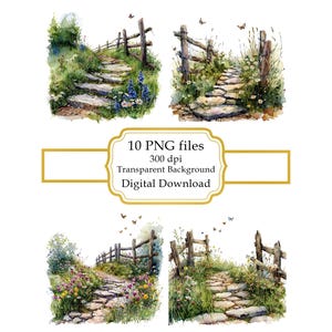 Percorso di pietra in campagna PNG Clipart Bundle - Download digitale