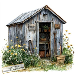 Old Wooden Garden Shed JPG Clipart Bundle- Digital Download