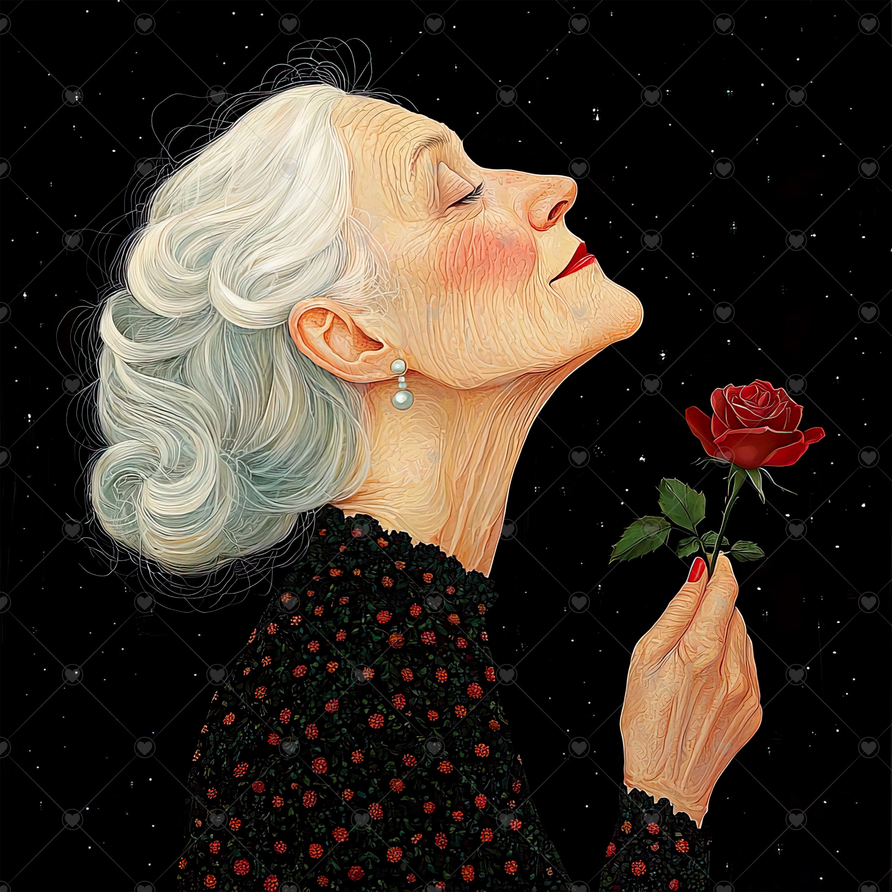 Old Lady With a Red Rose JPG Clipart Bundle- Digital Download - Etsy