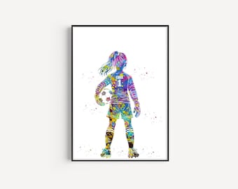 Little Girl Soccer Goalkeeper, Personalized Name and Number, Sport, Watercolor Art Gift, Printable Poster