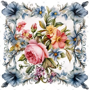 Vintage Floral Napkins Clipart Bundle 10 High Quality Watercolor JPGs Decoupage, Crafting, Junk Journaling, Scrapbook, Digital Download image 3