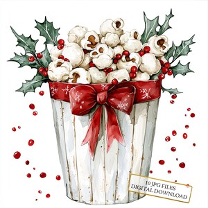 Popcorn im festlichen Weihnachtseimer Clipart Bundle - 10 hochwertige Aquarell JPGs - Journaling, Scrapbook Versorgung, digitaler Download