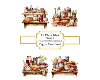 Retro Country Kitchen Baking PNG Clipart Bundle- Digital Download