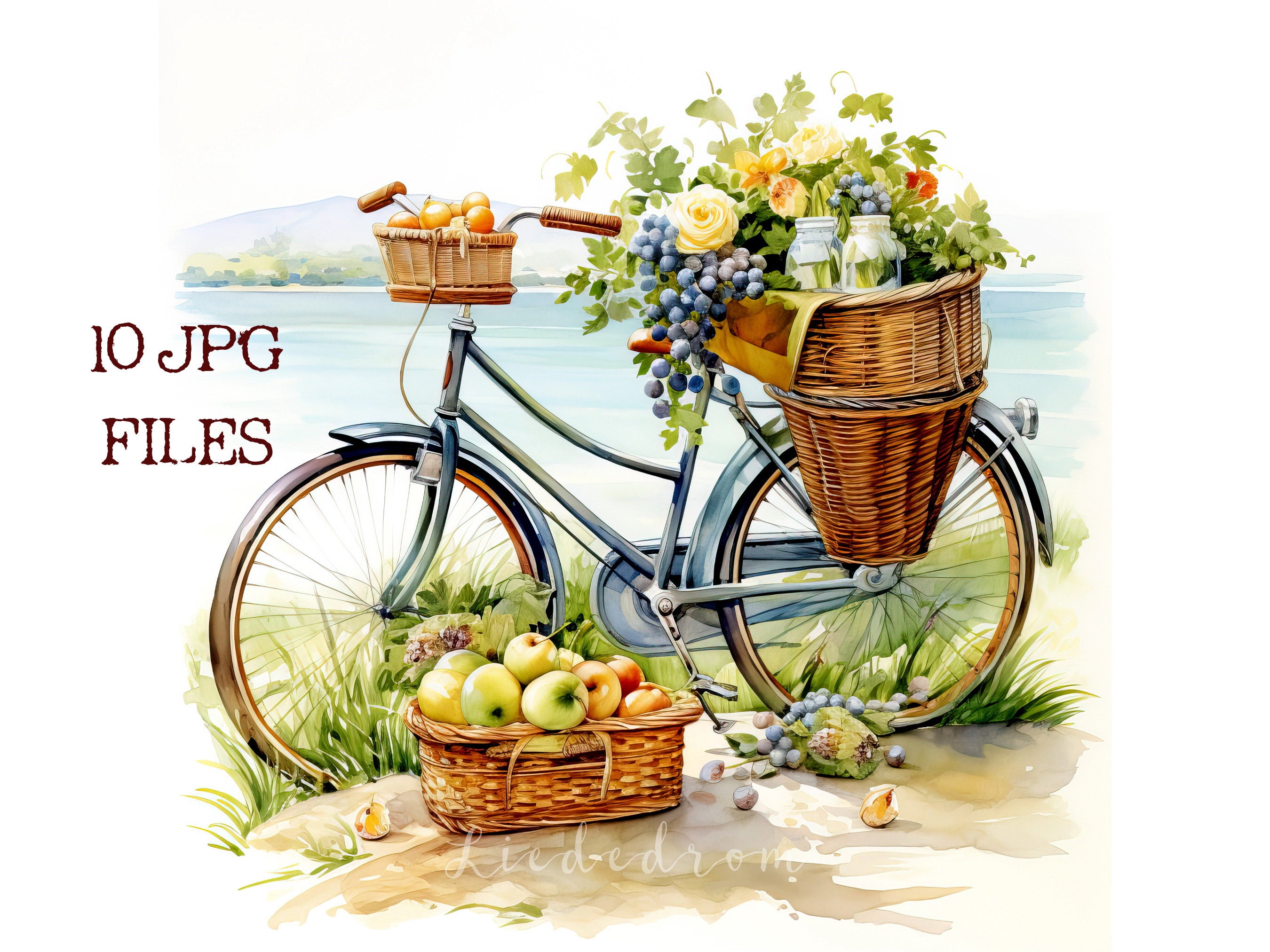 Bicycle With Picnic Basket Scenery Clipart Bundle 10 High - Etsy