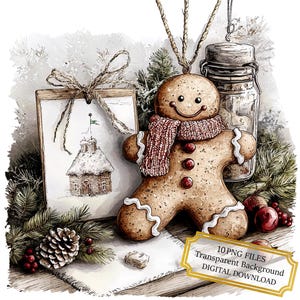 Gingerbread Cookie with Christmas Decor PNG Clipart Bundle- Digital Download