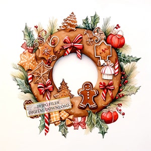 Christmas Gingerbread Wreath JPG Clipart Bundle- Digital Download