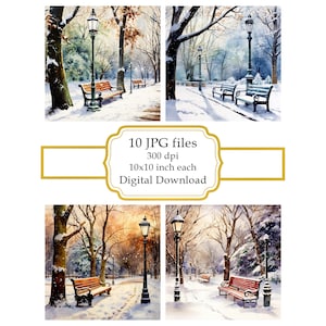 Paquete de imágenes prediseñadas JPG de un parque nevado en un paisaje invernal (descarga digital)