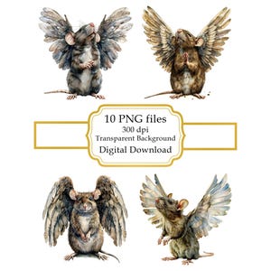 Rat with Angel Wings PNG Clipart Bundle- Digital Download