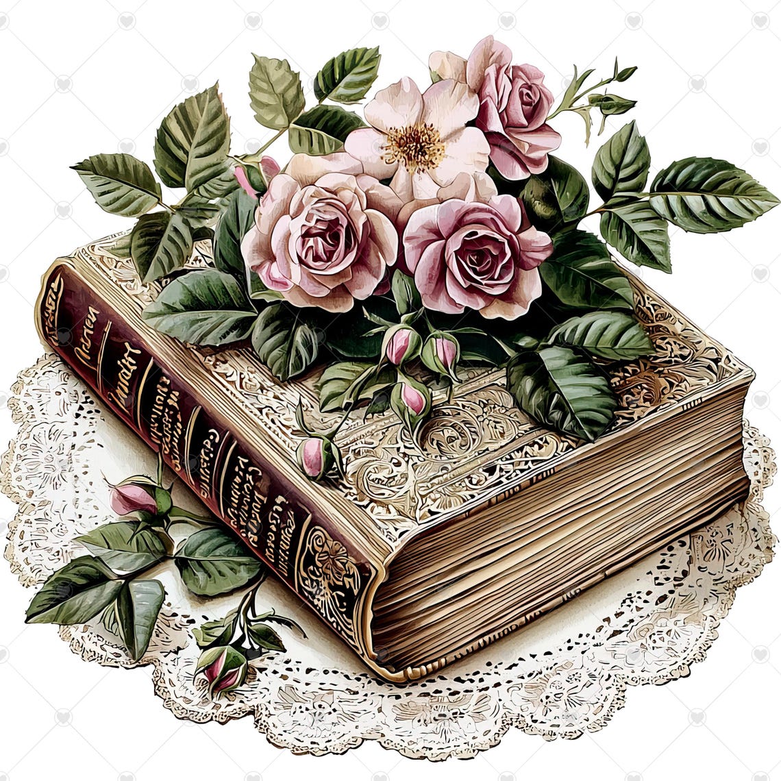 Vintage Boos With Wild Roses and Doily PNG Clipart Bundle- Digital ...
