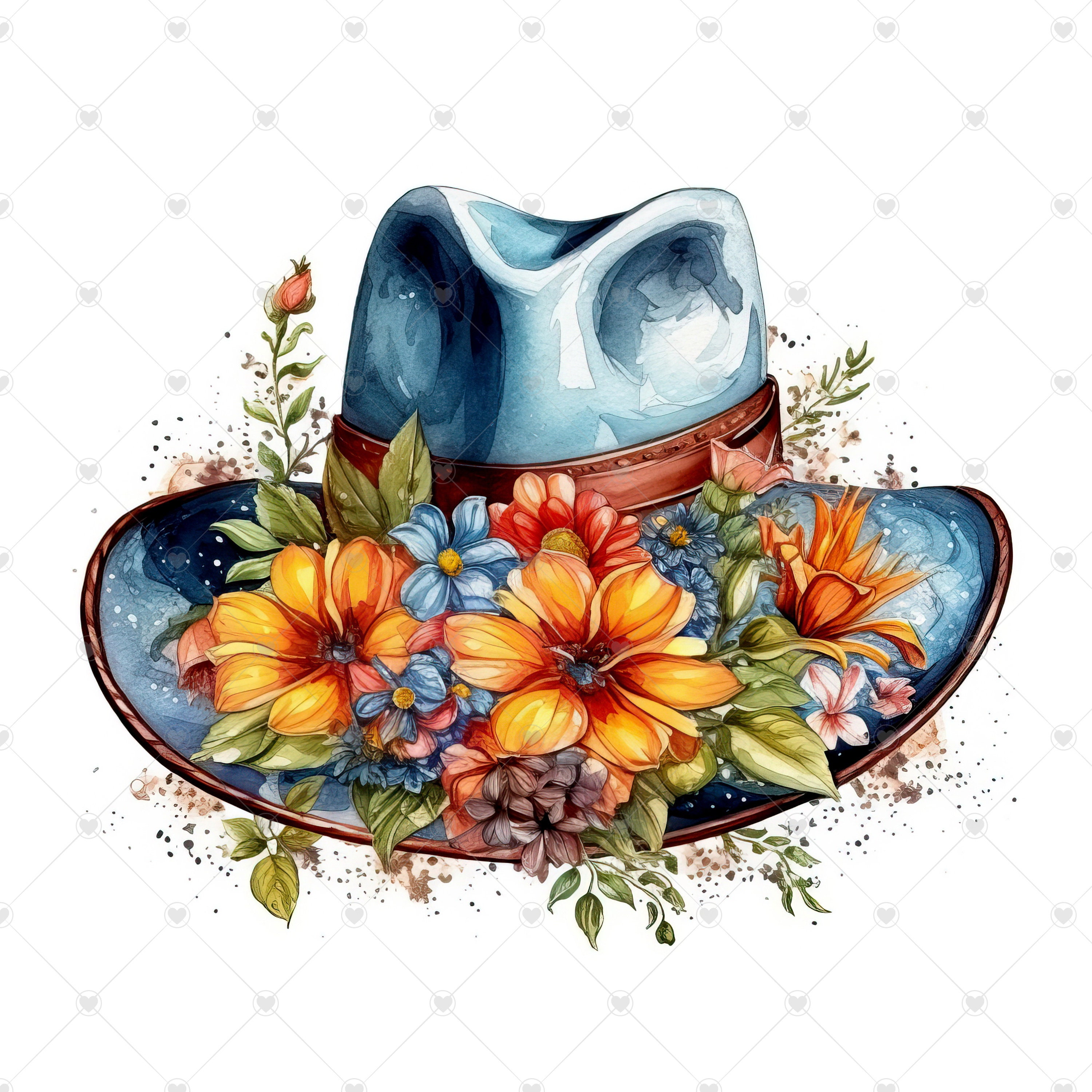 Cowboy Hat With Flowers Clipart Bundle 10 High Quality - Etsy