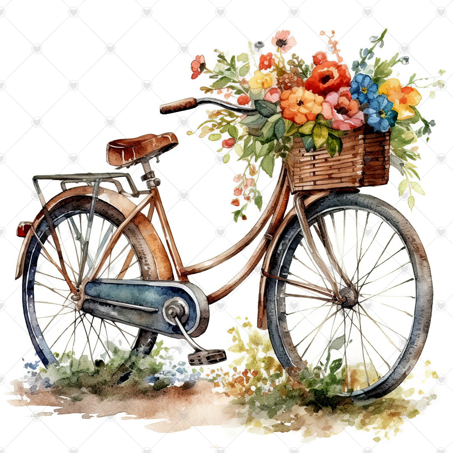 Bicycle With Flower Basket Clipart Bundle 10 High Quality - Etsy