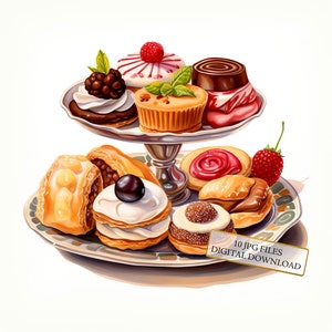Mini Franse gebakjes clipartbundel-10 hoge kwaliteit aquarel jpg's-dessertkunst, ongewenste journaling, plakboek, digitale download