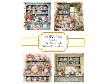 Shabby Chic Kitchen Cabinet JPG Clipart Bundle- Digital Download