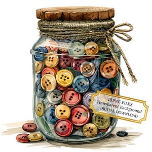 Vintage pot met naaiknoppen clipartbundel-10 hoge kwaliteit aquarel png's-journaling, scrapbook levering, digitale download