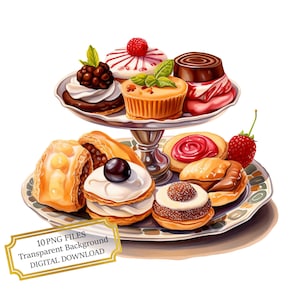 Mini Französisches Gebäck Clipart Bundle - 10 hochwertige Aquarell PNGs - Dessert Art, Junk Journaling, Scrapbook, digitaler Download