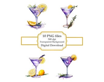 Lemon Drop Vodka Martini PNG Clipart Bundle- Digital Download