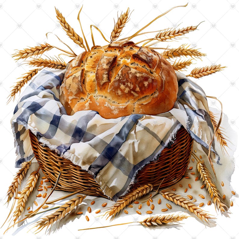 Rustikt bröd i korg PNG Clipart-paket - Digital nedladdning bild 6