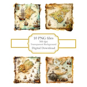 Vintage Treasure Map PNG Clipart Bundle- Digital Download