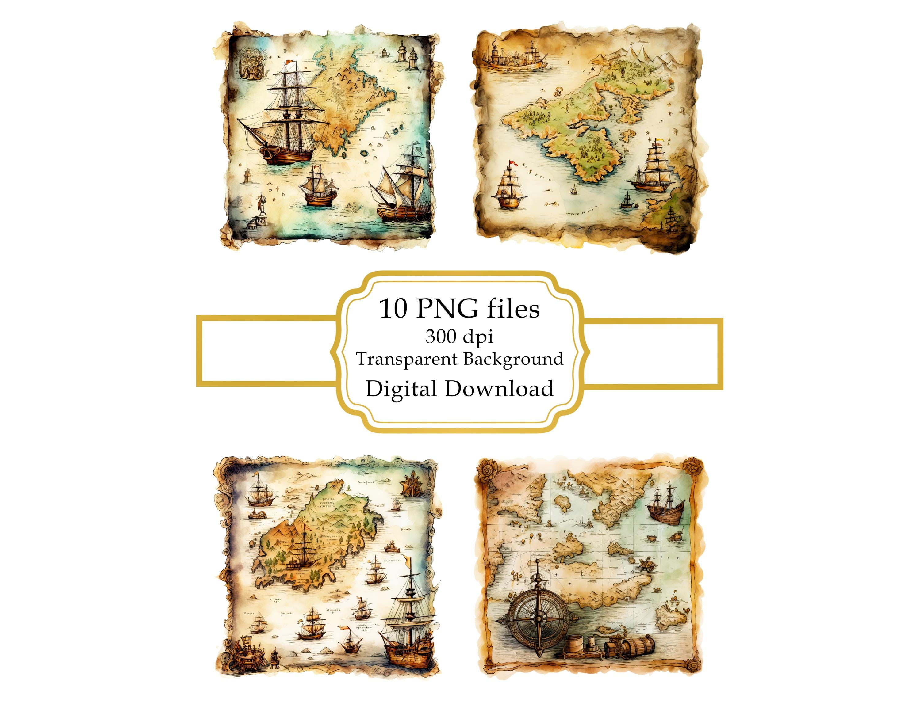 Vintage Treasure Map PNG Clipart Bundle- Digital Download - Etsy UK