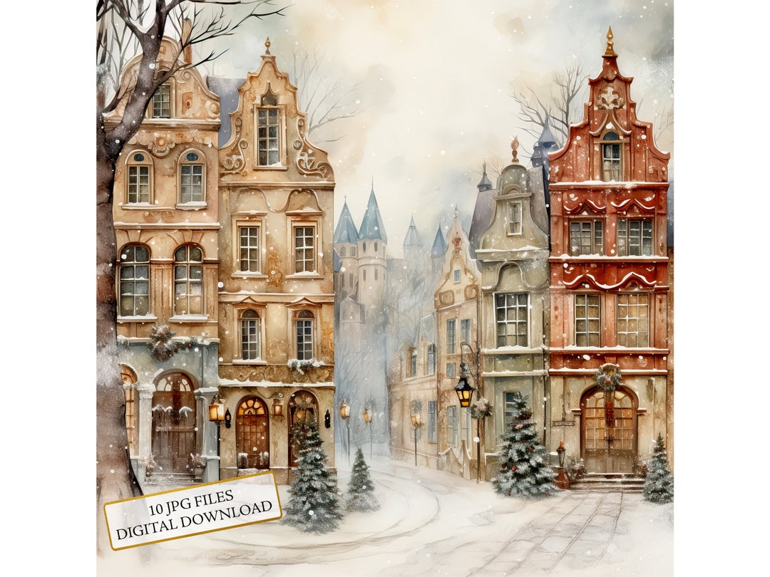 Frosty Winter Christmas Town Scenery Clipart Bundle 10 High Quality ...