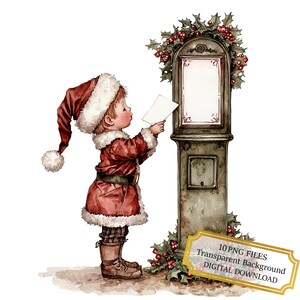 Victorian Little Boy Posting Letter to Santa PNG Clipart Bundle- Digital Download
