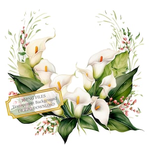Pacote de clipart de lírios brancos - 10 PNGs de aquarela de alta qualidade - Arte floral, diário, material para scrapbook, download digital