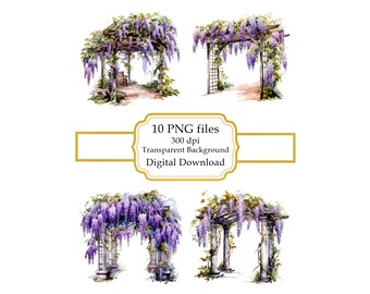 Wisteria Pergola PNG Clipart Bundle- Digital Download