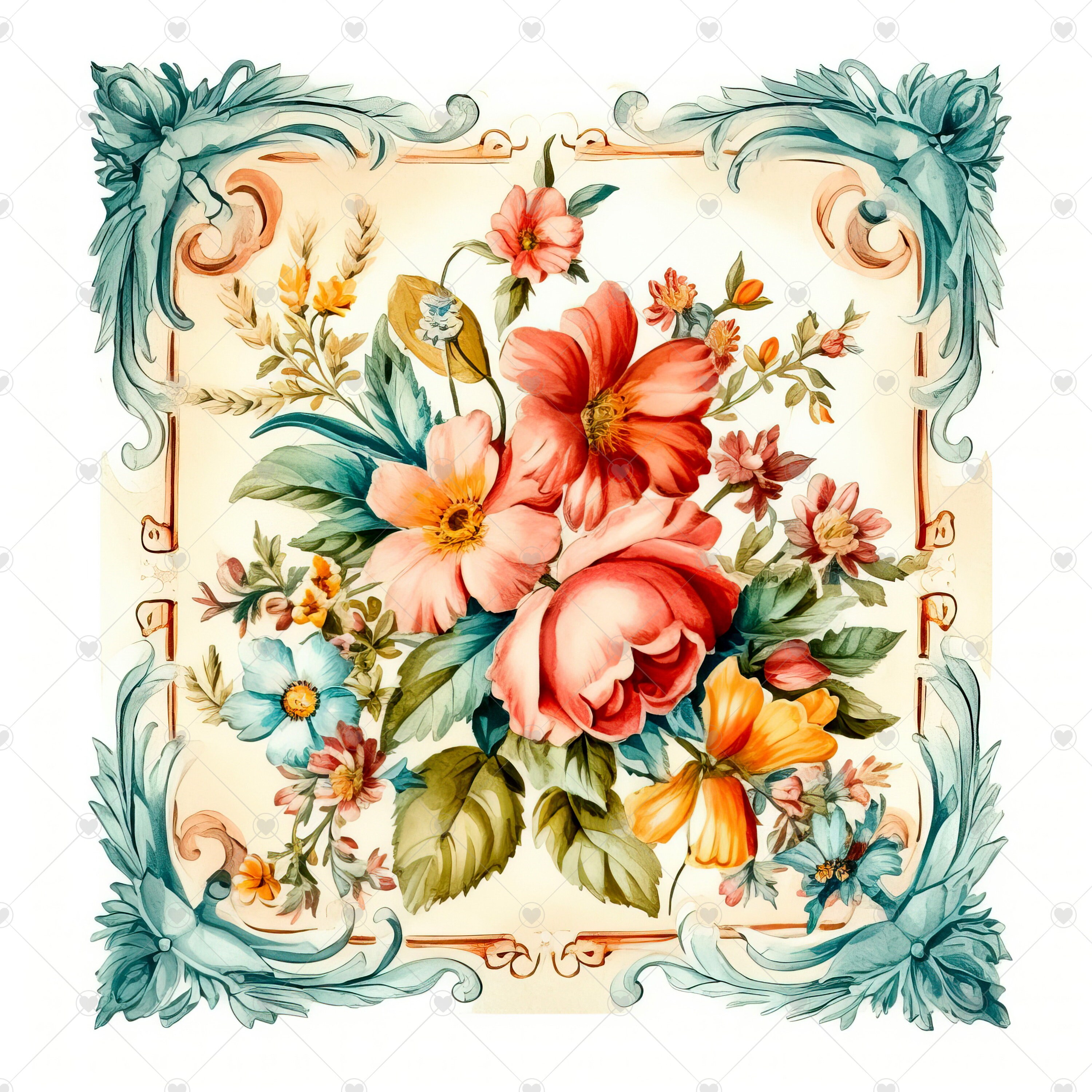 Vintage Floral Napkins Clipart Bundle 10 High Quality Etsy