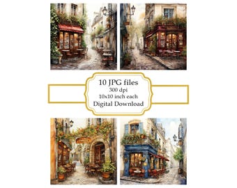 Paquete de imágenes prediseñadas de cafetería en un callejón estrecho (descarga digital)