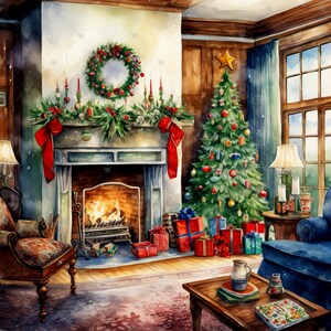 Christmas Living Room Clipart Bundle 10 High Quality Watercolor Jpgs ...
