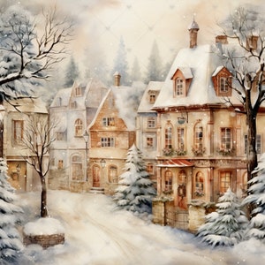Frosty Winter Christmas Town Scenery Clipart Bundle 10 High Quality ...