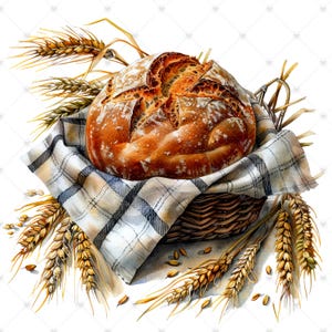 Rustikt bröd i korg PNG Clipart-paket - Digital nedladdning bild 5