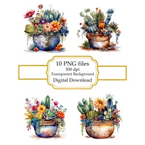 Paquete de imágenes prediseñadas de cactus en maceta (descarga digital)
