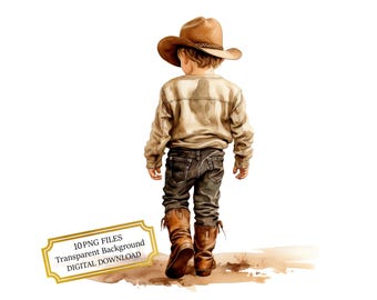 Little Boy with Cowboy Hat in Cowboy Boots PNG Clipart Bundle- Digital Download