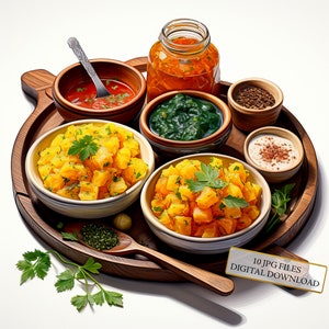 Bundle de cliparts de cuisine indienne chutney - 10 JPG aquarelles de haute qualité - art de la cuisine, artisanat, journalisation indésirable, scrapbooking, téléchargement numérique