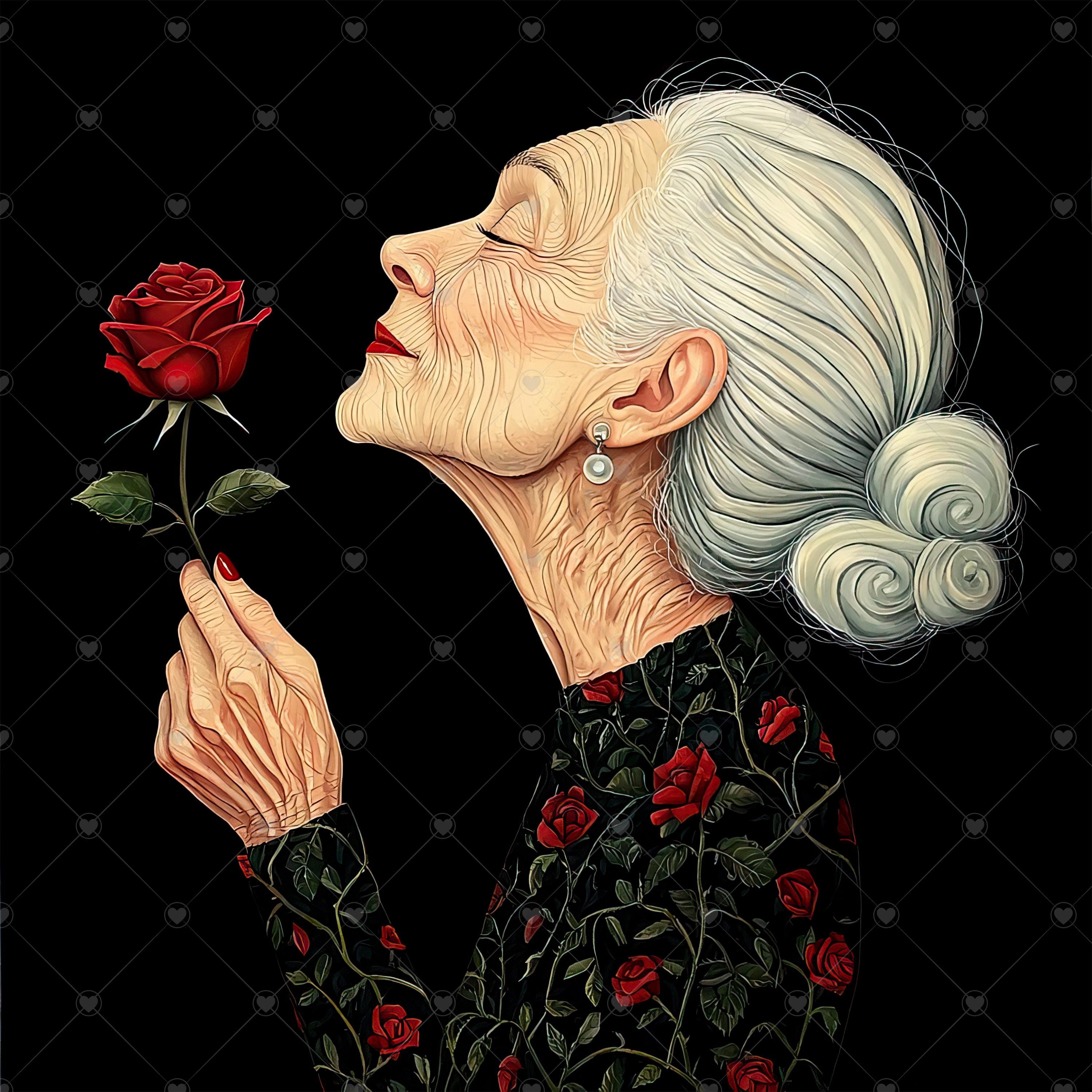 Old Lady With a Red Rose JPG Clipart Bundle- Digital Download - Etsy