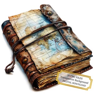 Oude versleten reisdagboek clipart bundel-10 hoge kwaliteit aquarel png's-reiskunst, journaling, scrapbook levering, digitale download