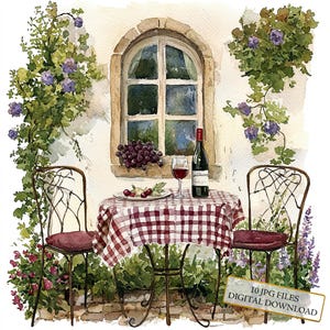 Table d'extérieur d'un vieux Bundle de cliparts - 10 fichiers JPG aquarelles de haute qualité - création, tenue d'un journal, fourniture de scrapbooking, téléchargement numérique